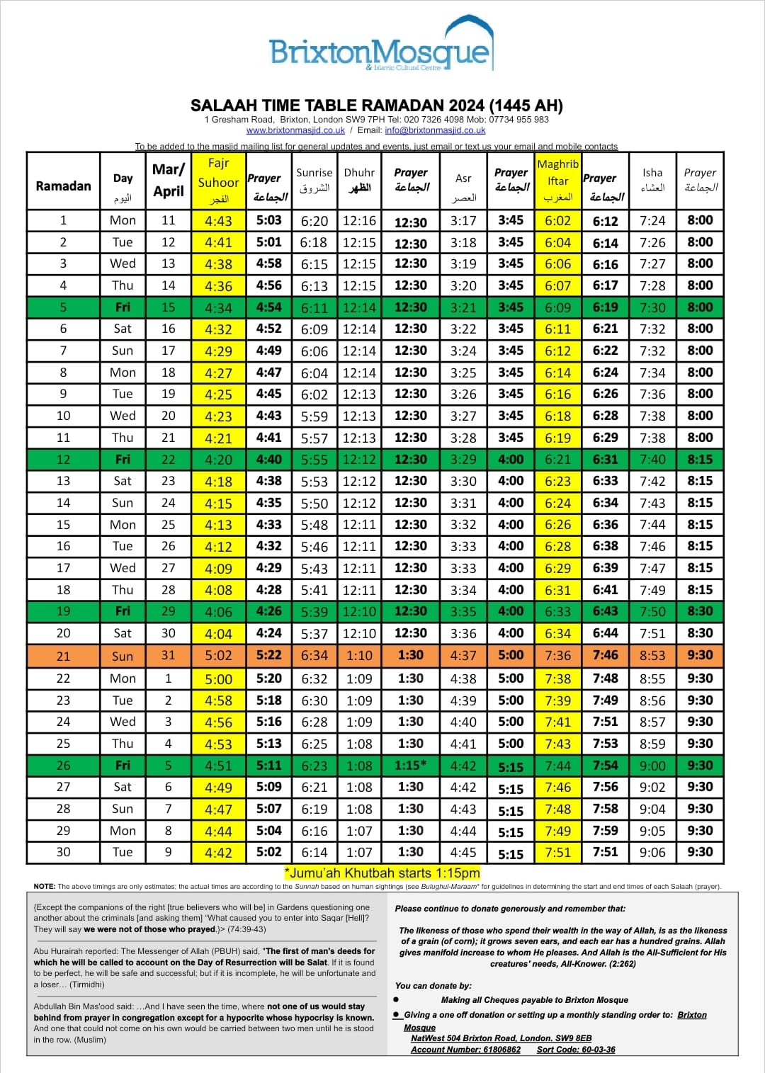 Prayer Times Masjid Ibn Taymeeyah